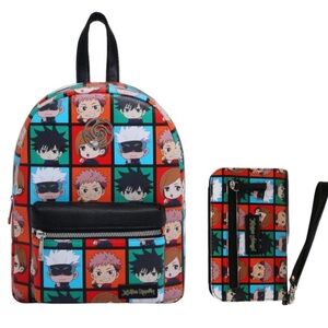 Jujutsu Kaisen Chibi Character Grid Mini Backpack & Tech Wallet Set NEW
